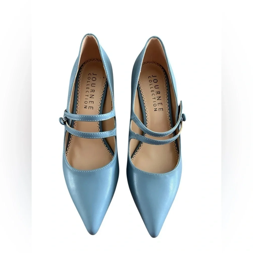 Journee Collection Pointed-Toe Blue Mary Jane Heels